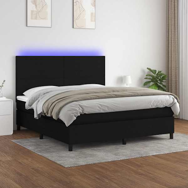 LED-valgustusega kontinentaalvoodi koos madratsiga, must, 180 × 200 cm, kangas — mudel 3134735