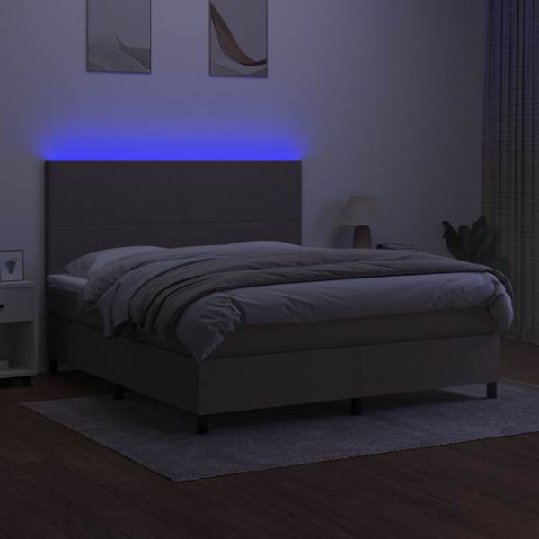 LED-valgustusega kontinentaalvoodi koos madratsiga, pruunikashall, 180 × 200 cm, kangas — mudel 3134737