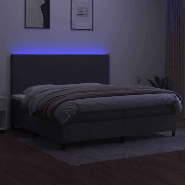 LED-valgustusega kontinentaalvoodi koos 2 madratsiga, tumehall, 200 × 200 cm, kangas — mudel 3134742
