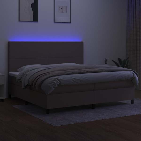 LED-valgustusega kontinentaalvoodi koos 2 madratsiga, pruunikashall, 200 × 200 cm, kangas — mudel 3134745