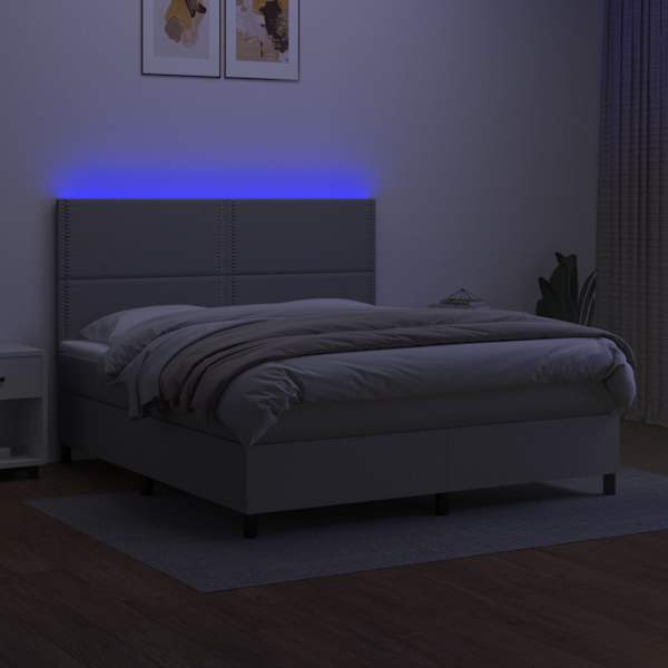 LED-valgustusega kontinentaalvoodi koos madratsiga, helehall, 180 × 200 cm, kangas — mudel 3134813