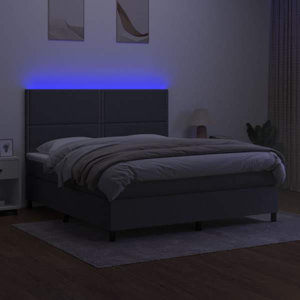 LED-valgustusega kontinentaalvoodi koos madratsiga, tumehall, 180 × 200 cm, kangas — mudel 3134814