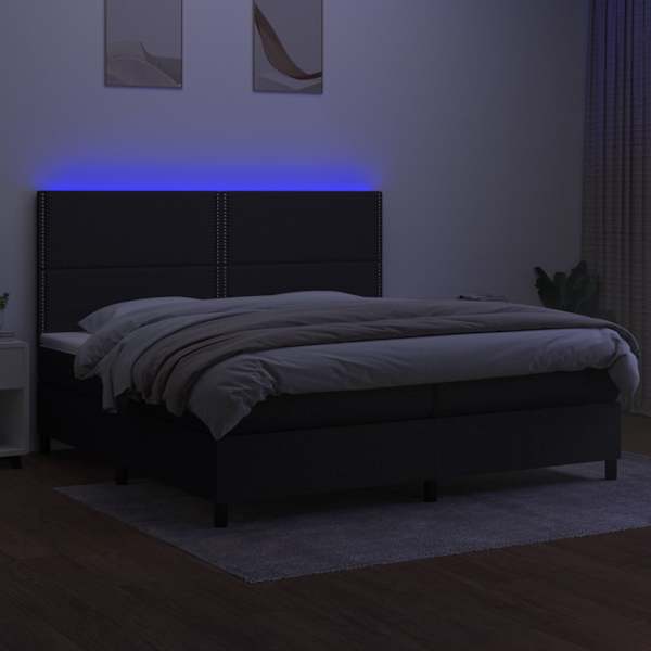 LED-valgustusega kontinentaalvoodi koos 2 madratsiga, must, 200 × 200 cm, kangas — mudel 3134823
