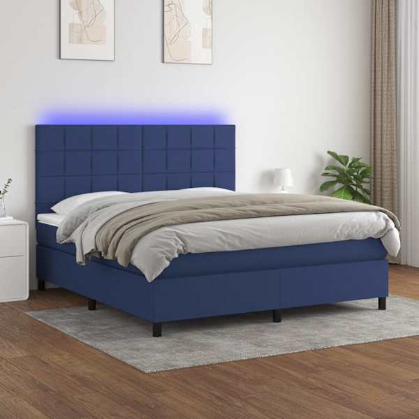 LED-valgustusega kontinentaalvoodi koos madratsiga, sinine, 160 × 200 cm, kangas — mudel 3134891