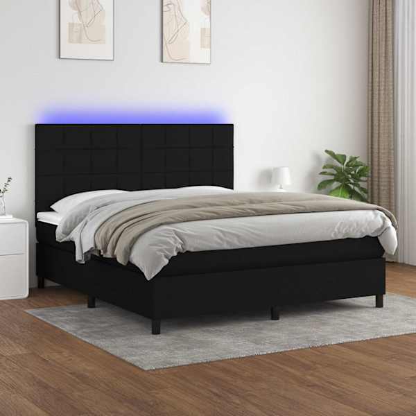 LED-valgustusega kontinentaalvoodi koos madratsiga, must, 180 × 200 cm, kangas — mudel 3134895