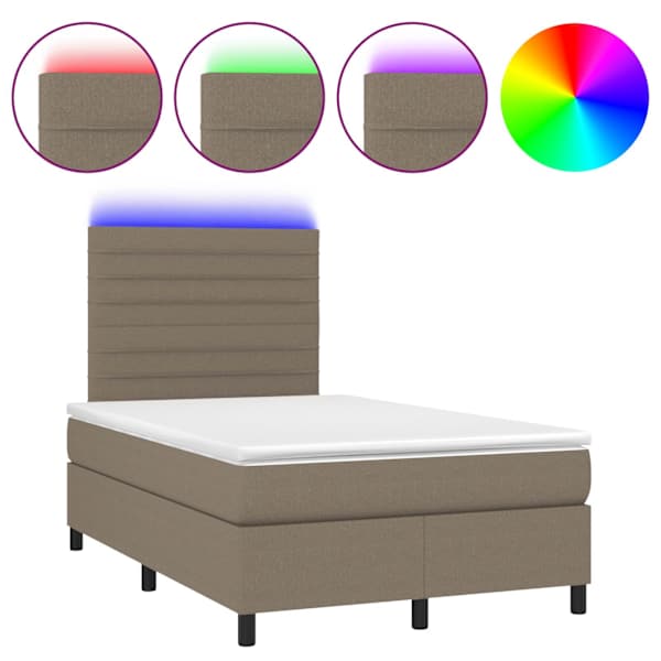 LED-valgustusega kontinentaalvoodi koos madratsiga, pruunikashall, 120 × 200 cm, kangas — mudel 3134945