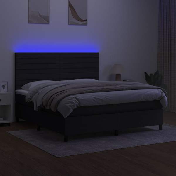 LED-valgustusega kontinentaalvoodi koos madratsiga, must, 160 × 200 cm, kangas — mudel 3134967