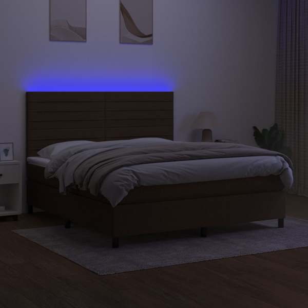LED-valgustusega kontinentaalvoodi koos madratsiga, tumepruun, 160 × 200 cm, kangas — mudel 3134968