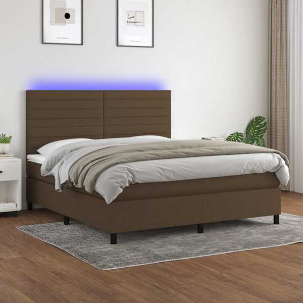 LED-valgustusega kontinentaalvoodi koos madratsiga, tumepruun, 180 × 200 cm, kangas — mudel 3134976
