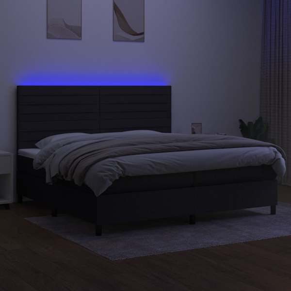 LED-valgustusega kontinentaalvoodi koos 2 madratsiga, must, 200 × 200 cm, kangas — mudel 3134983