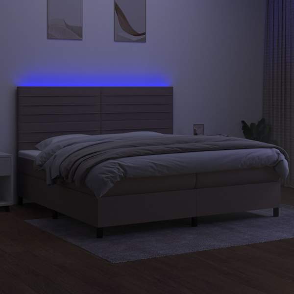 LED-valgustusega kontinentaalvoodi koos 2 madratsiga, pruunikashall, 200 × 200 cm, kangas — mudel 3134985