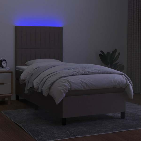 LED-valgustusega kontinentaalvoodi koos madratsiga, pruunikashall, 100 × 200 cm, kangas — mudel 3135017