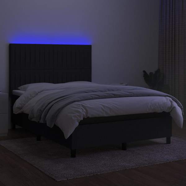 LED-valgustusega kontinentaalvoodi koos madratsiga, must, 140 × 200 cm, kangas — mudel 3135039