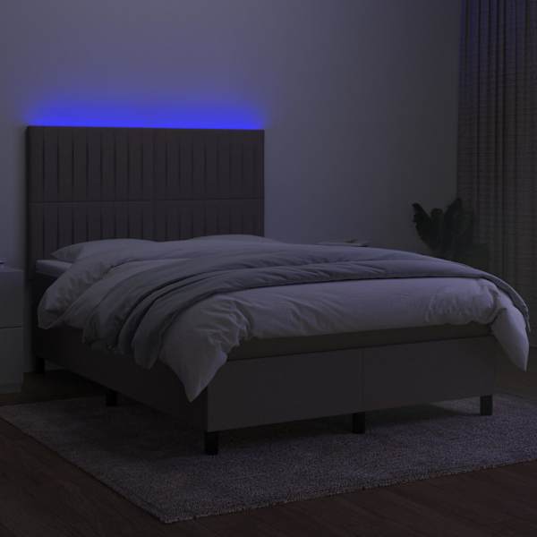 LED-valgustusega kontinentaalvoodi koos madratsiga, pruunikashall, 140 × 200 cm, kangas — mudel 3135041