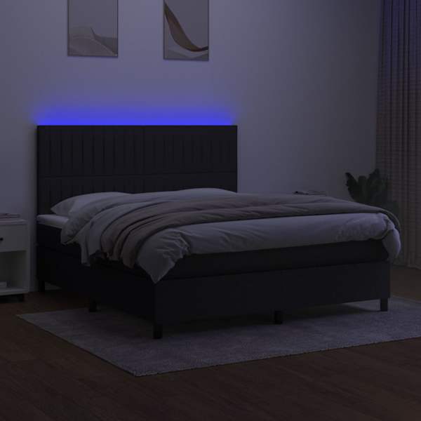 LED-valgustusega kontinentaalvoodi koos madratsiga, must, 160 × 200 cm, kangas — mudel 3135047