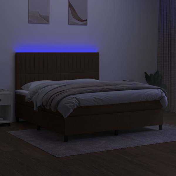 LED-valgustusega kontinentaalvoodi koos madratsiga, tumepruun, 180 × 200 cm, kangas — mudel 3135056