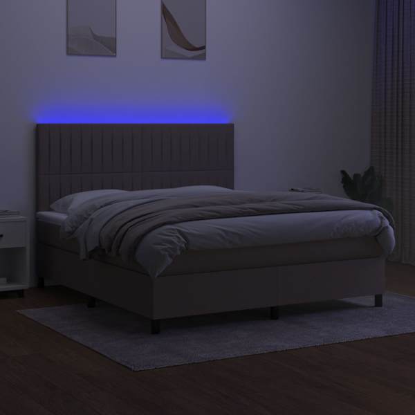 LED-valgustusega kontinentaalvoodi koos madratsiga, pruunikashall, 180 × 200 cm, kangas — mudel 3135057