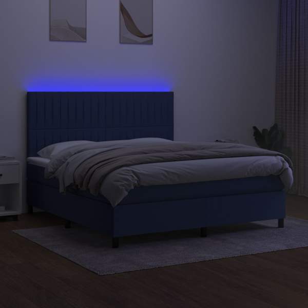 LED-valgustusega kontinentaalvoodi koos madratsiga, sinine, 180 × 200 cm, kangas — mudel 3135059