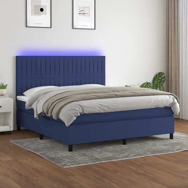 LED-valgustusega kontinentaalvoodi koos madratsiga, sinine, 180 × 200 cm, kangas — mudel 3135059