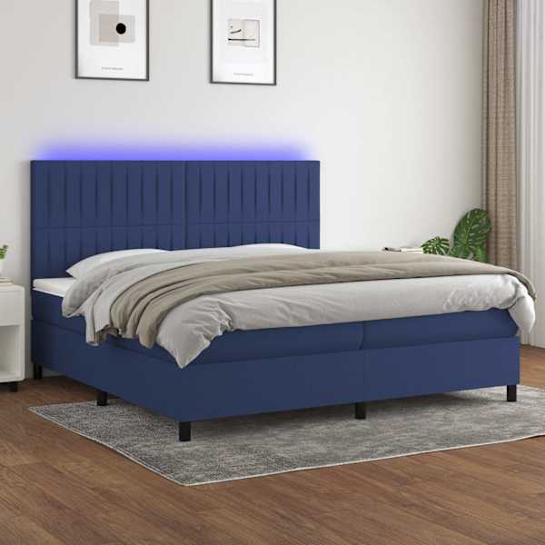LED-valgustusega kontinentaalvoodi koos 2 madratsiga, sinine, 200 × 200 cm, kangas — mudel 3135067