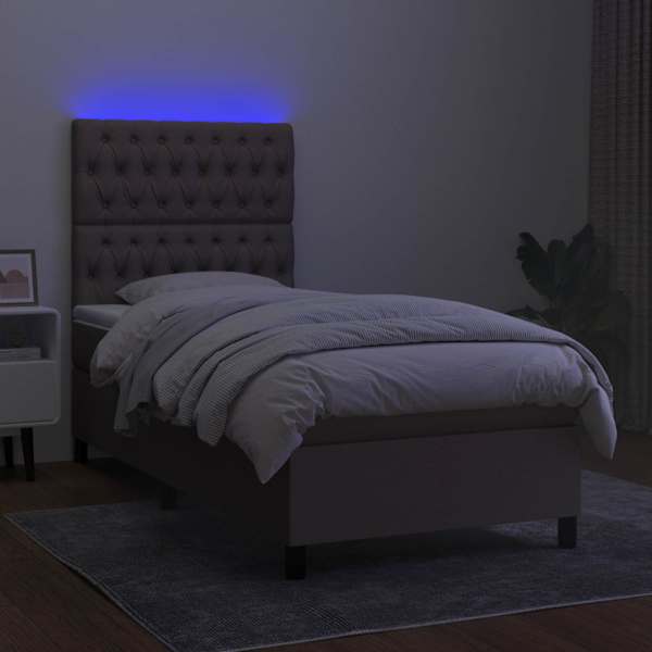 LED-valgustusega kontinentaalvoodi koos madratsiga, pruunikashall, 100 × 200 cm, kangas — mudel 3135097