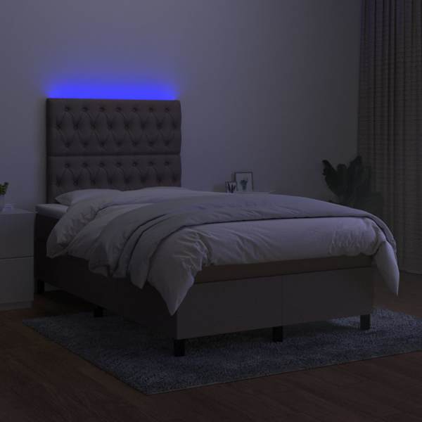 LED-valgustusega kontinentaalvoodi koos madratsiga, pruunikashall, 120 × 200 cm, kangas — mudel 3135105
