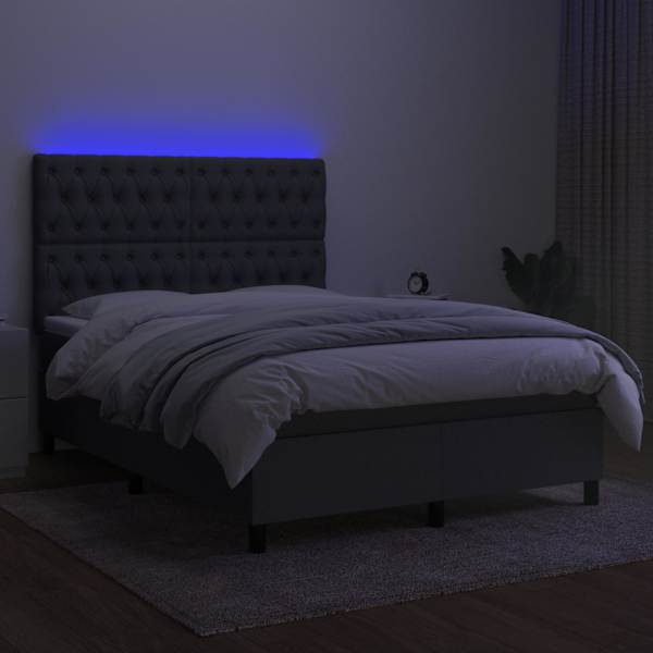 LED-valgustusega kontinentaalvoodi koos madratsiga, tumehall, 140 × 200 cm, kangas — mudel 3135118