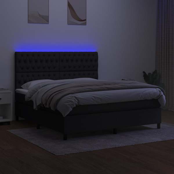 LED-valgustusega kontinentaalvoodi koos madratsiga, must, 160 × 200 cm, kangas — mudel 3135127