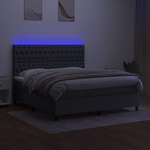 LED-valgustusega kontinentaalvoodi koos madratsiga, tumehall, 180 × 200 cm, kangas — mudel 3135134