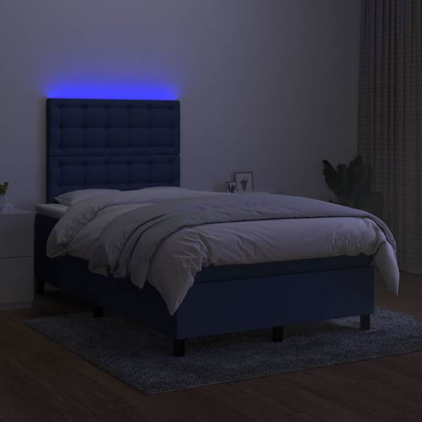 LED-valgustusega kontinentaalvoodi koos madratsiga, sinine, 120 × 200 cm, kangas — mudel 3135187