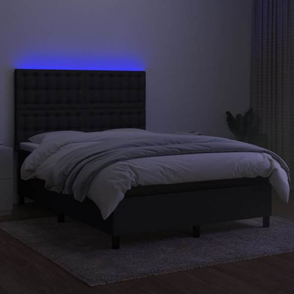 LED-valgustusega kontinentaalvoodi koos madratsiga, must, 140 × 190 cm, kangas — mudel 3135191