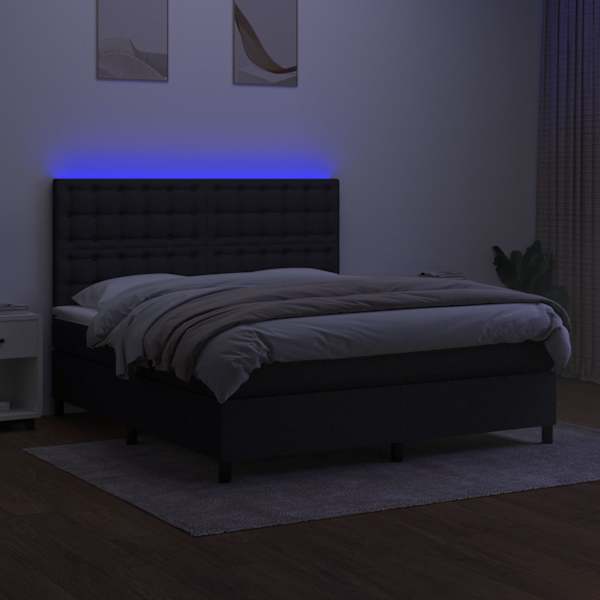 LED-valgustusega kontinentaalvoodi koos madratsiga, must, 160 × 200 cm, kangas — mudel 3135207