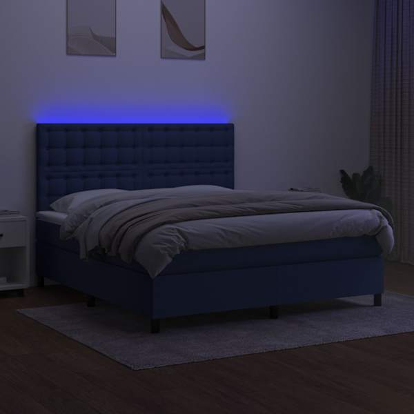 LED-valgustusega kontinentaalvoodi koos madratsiga, sinine, 160 × 200 cm, kangas — mudel 3135211