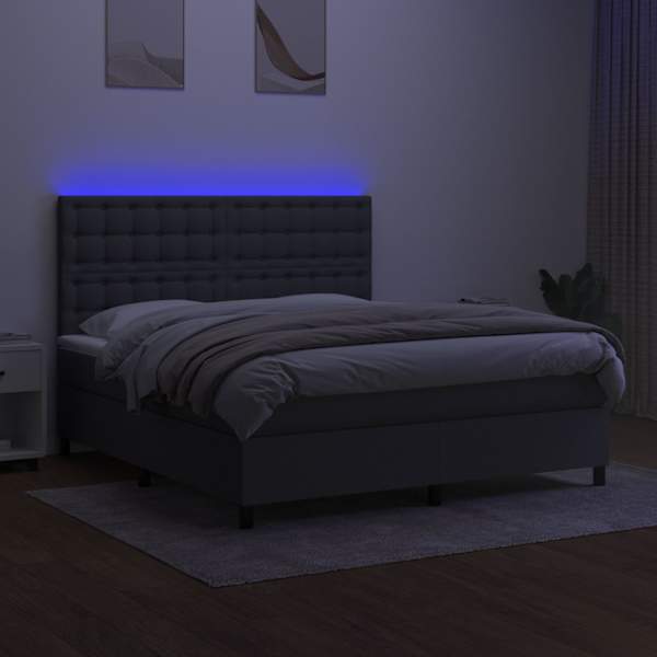 LED-valgustusega kontinentaalvoodi koos madratsiga, tumehall, 180 × 200 cm, kangas — mudel 3135214