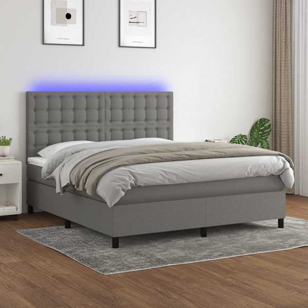 LED-valgustusega kontinentaalvoodi koos madratsiga, tumehall, 180 × 200 cm, kangas — mudel 3135214