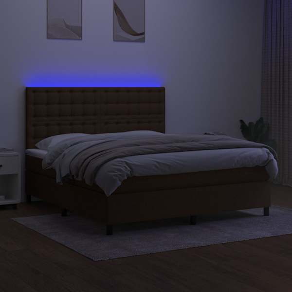LED-valgustusega kontinentaalvoodi koos madratsiga, tumepruun, 180 × 200 cm, kangas — mudel 3135216