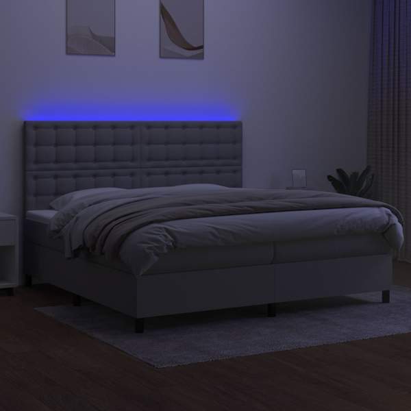 LED-valgustusega kontinentaalvoodi koos 2 madratsiga, helehall, 200 × 200 cm, kangas — mudel 3135221
