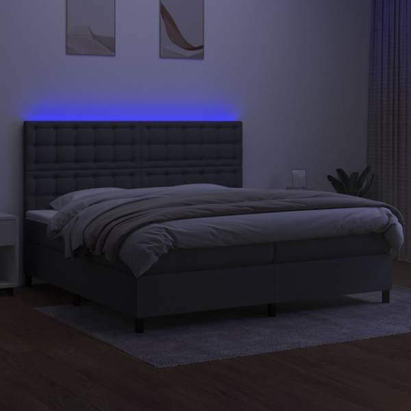 LED-valgustusega kontinentaalvoodi koos 2 madratsiga, tumehall, 200 × 200 cm, kangas — mudel 3135222