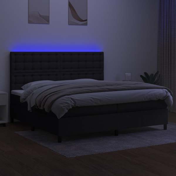 LED-valgustusega kontinentaalvoodi koos 2 madratsiga, must, 200 × 200 cm, kangas — mudel 3135223