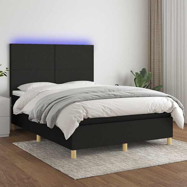 LED-valgustusega kontinentaalvoodi koos madratsiga, must, 140 × 190 cm, kangas — mudel 3135271