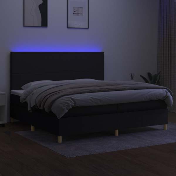 LED-valgustusega kontinentaalvoodi koos 2 madratsiga, must, 200 × 200 cm, kangas — mudel 3135303
