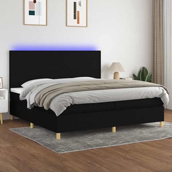 LED-valgustusega kontinentaalvoodi koos 2 madratsiga, must, 200 × 200 cm, kangas — mudel 3135303