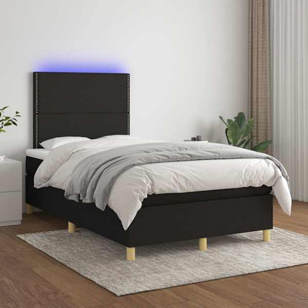 LED-valgustusega kontinentaalvoodi koos madratsiga, must, 120 × 200 cm, kangas — mudel 3135343