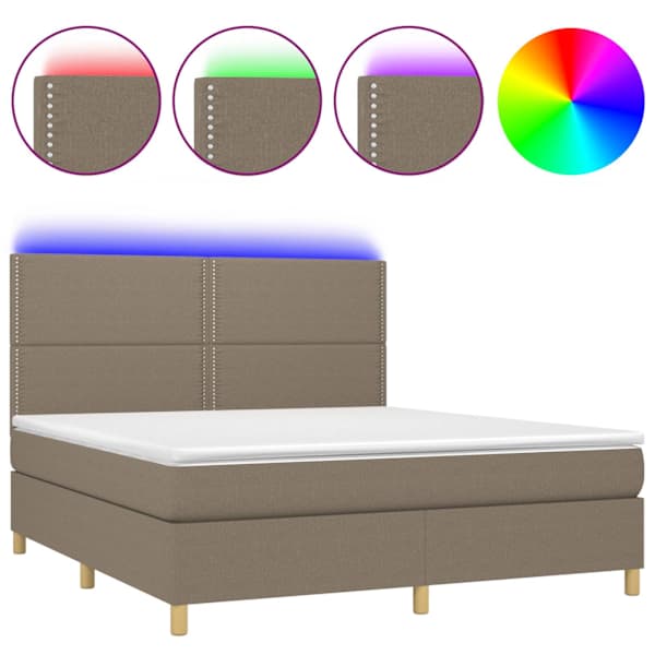 LED-valgustusega kontinentaalvoodi koos madratsiga, pruunikashall, 180 × 200 cm, kangas — mudel 3135377