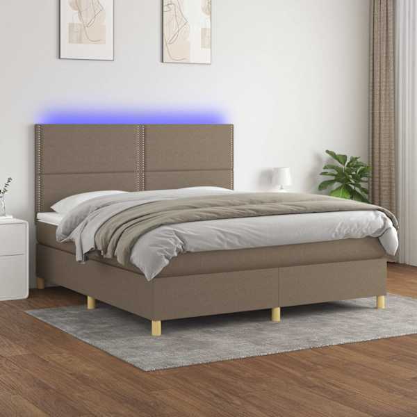 LED-valgustusega kontinentaalvoodi koos madratsiga, pruunikashall, 180 × 200 cm, kangas — mudel 3135377