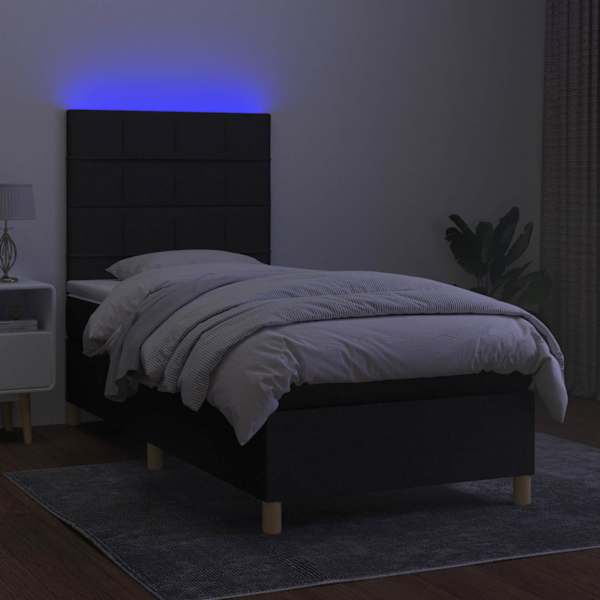 LED-valgustusega kontinentaalvoodi koos madratsiga, must, 100 × 200 cm, kangas — mudel 3135415