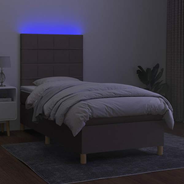 LED-valgustusega kontinentaalvoodi koos madratsiga, pruunikashall, 100 × 200 cm, kangas — mudel 3135417