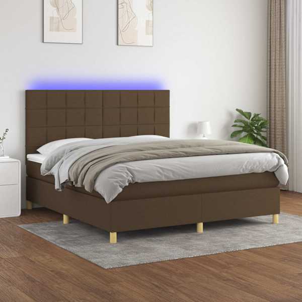 LED-valgustusega kontinentaalvoodi koos madratsiga, tumepruun, 180 × 200 cm, kangas — mudel 3135456