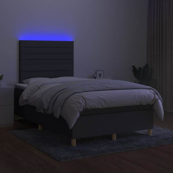 LED-valgustusega kontinentaalvoodi koos madratsiga, tumehall, 120 × 200 cm, kangas — mudel 3135502