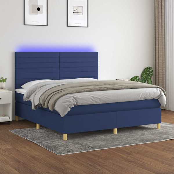LED-valgustusega kontinentaalvoodi koos madratsiga, sinine, 160 × 200 cm, kangas — mudel 3135531